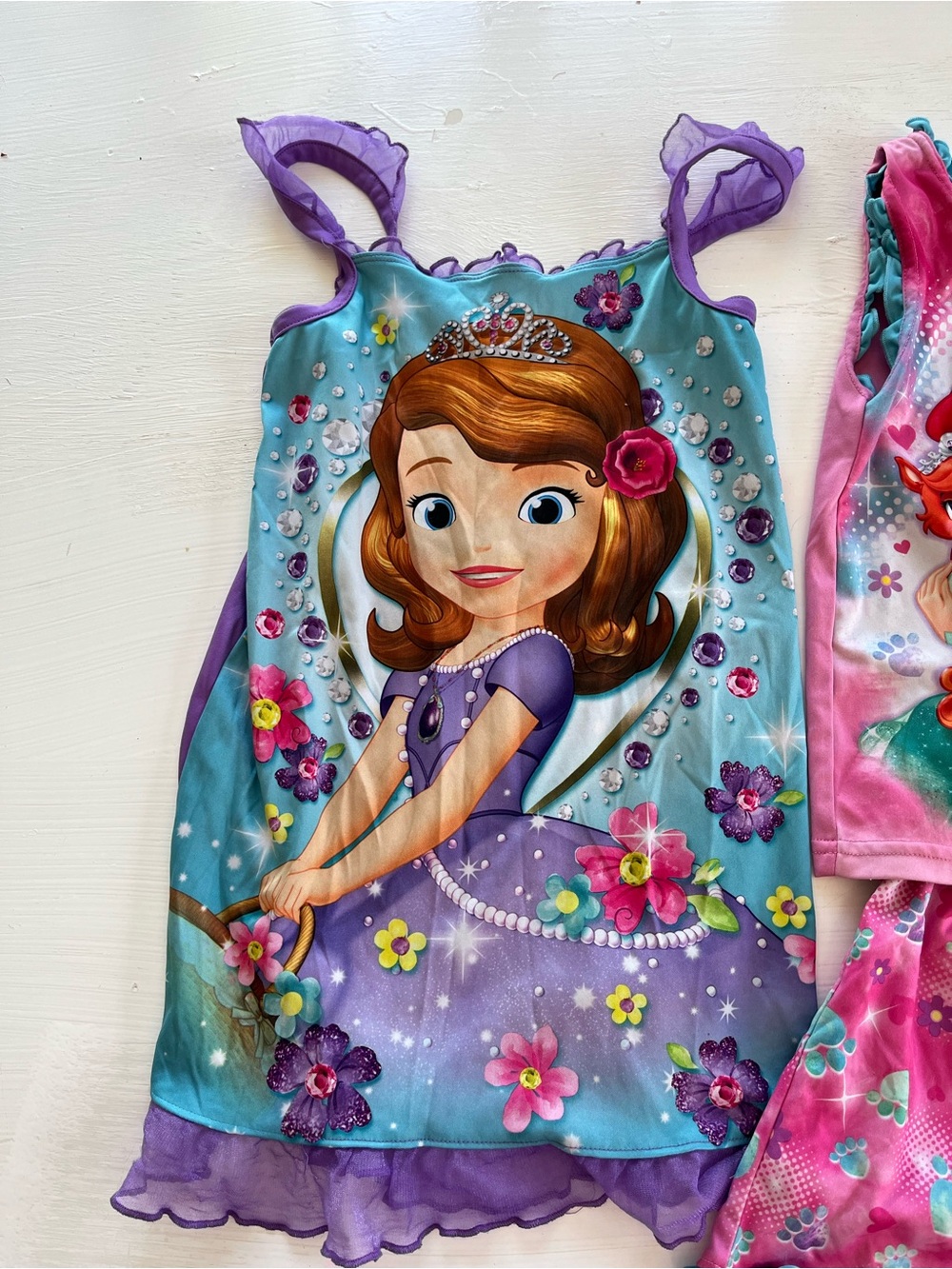 Disney Pink, Teal & Purple Toddler Girls Character Pajama Set Trio - Picture 2 of 6